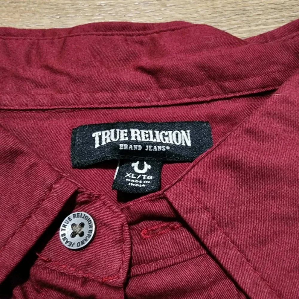 True Religion Mens Burgundy World Tour Buddha Button Down Shirt XL long sleeve